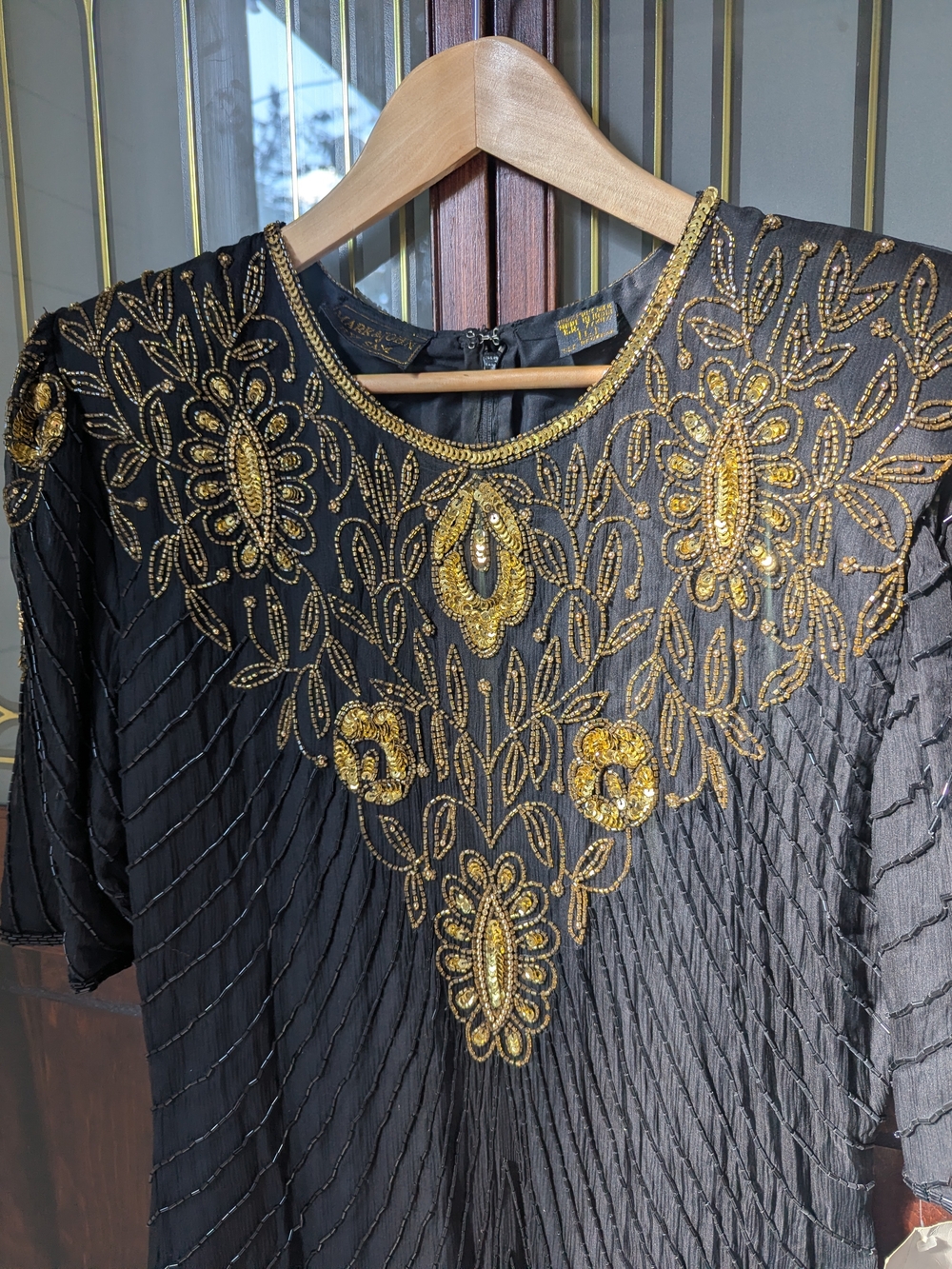 Vintage Black Beaded Dress with Gold Embellishment